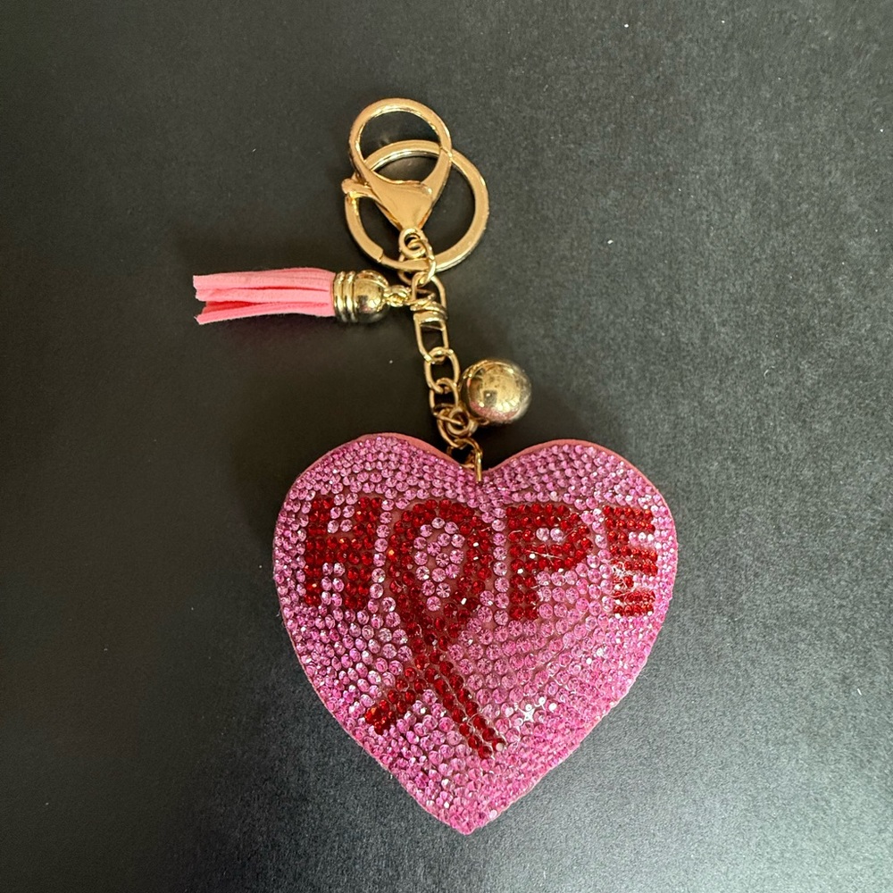 Bling Jewelry Pink Crystal Heart Keychain with Red HOPE Ribbon Accent